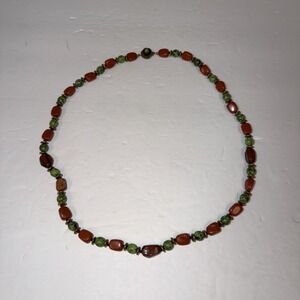 Miriam Haskell Vintage Hallmarked Green Gemstone 28 in. Necklace Damaged Bead